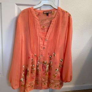 Two piece sheer embroidered top with matching cami